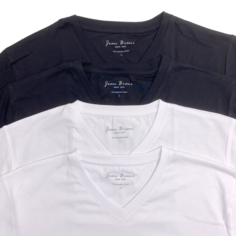 Jean Biani Premium Herren T-Shirt V-Neck 100% Mako-Baumwolle (2er Pack)