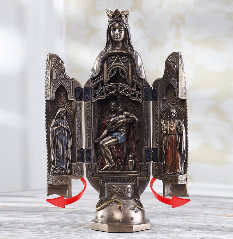 Madonna Mutter Gottes bronzierte Tryptichon Polyptychon Figur Altarbild Skulptur